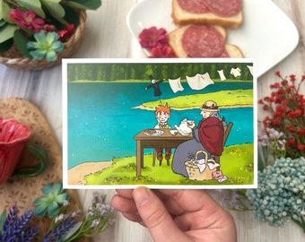 Sophie Markl and Turnip Head Picnic Teaparty Howls Moving Castle Studio Ghibli Fantasy Cottage Core Landscape Cute Art Print