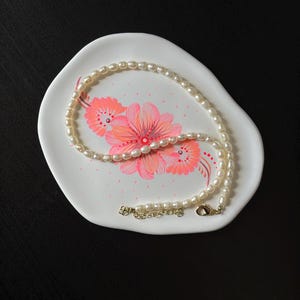 Handmade Floral Jewelry Tray: Pink & White Trinket Dish