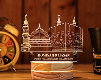 3D Hajj Mubarak Lamp, Personalized Gift for Umrah Mubarak, Acrylic led lamp, Hajj Mubarak Gift, Couple Gift, Muslim Home Decor, Room Decor