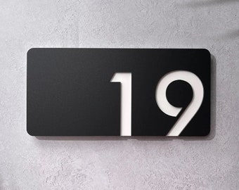 Laser Cut Anthracite Grey & White Horizontal House Sign | Door Number Plaque