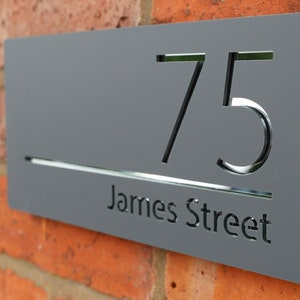 Laser Cut Anthracite Grey & Silver Mirror House Sign | Door Number Plaque