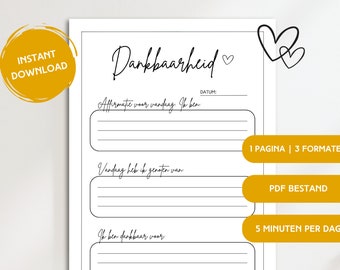 Dagelijkse Dankbaarheid Printable Dankbaarheid Werkblad Dankbaarheid PDF Dankbaarheidsdagboek A5/A4/US Letter Instant Download Afdrukken