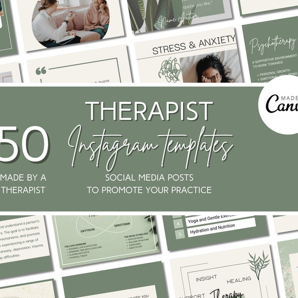 Therapeut Instagram Sjablonen Groen Social Media Posts Bewerkbaar IG Templates voor Psychologen, Psychotherapeuten