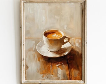 Coffee Cup Vintage Kitchen Print, Coffee Painting Wall Art, Rustic Farmhouse Kitchen Wall Decor, Country Kitchen Artwork, Digital Download