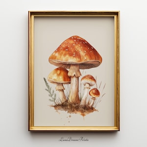 Fall Mushroom Wall Art Print, Neutral Beige Wall Art, Vintage Botanical Autumn Decor, Cottagecore Warm Tone Artwork, Minimalist Printable