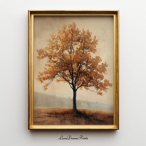 Autumn Tree Wall Art, Vintage Fall Landscape Print, Moody Fall Nature Painting, Rustic Countryside Printable, Minimalist Botanical Home Art