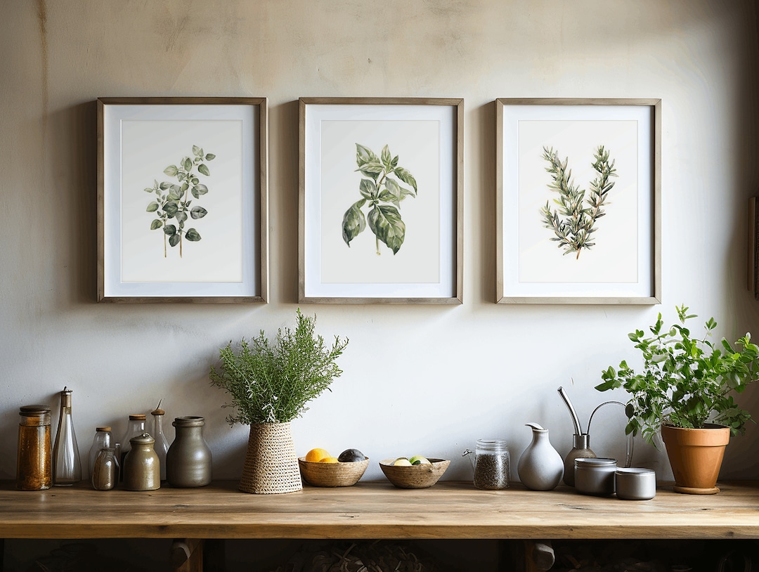Picture of Watercolor Kitchen Herbs, Kitchen Wall Decor, Modern Set of 3 Prints ...