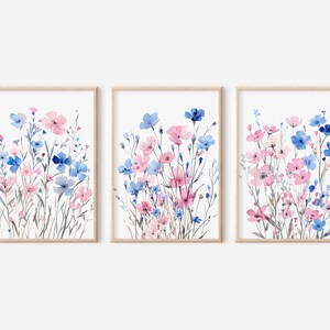 Blush Pink and Blue Set of 3, Aesthetic Bedroom Wall Art, Girly Prints ...