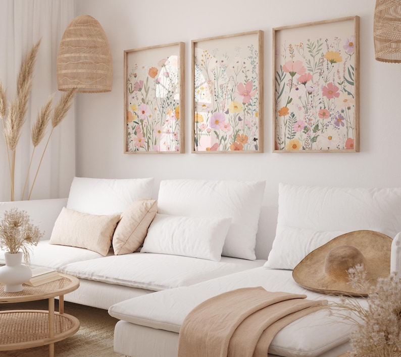 Wildflower Print Set of 3, Boho Floral Botanical Wall Art, Wildflower ...