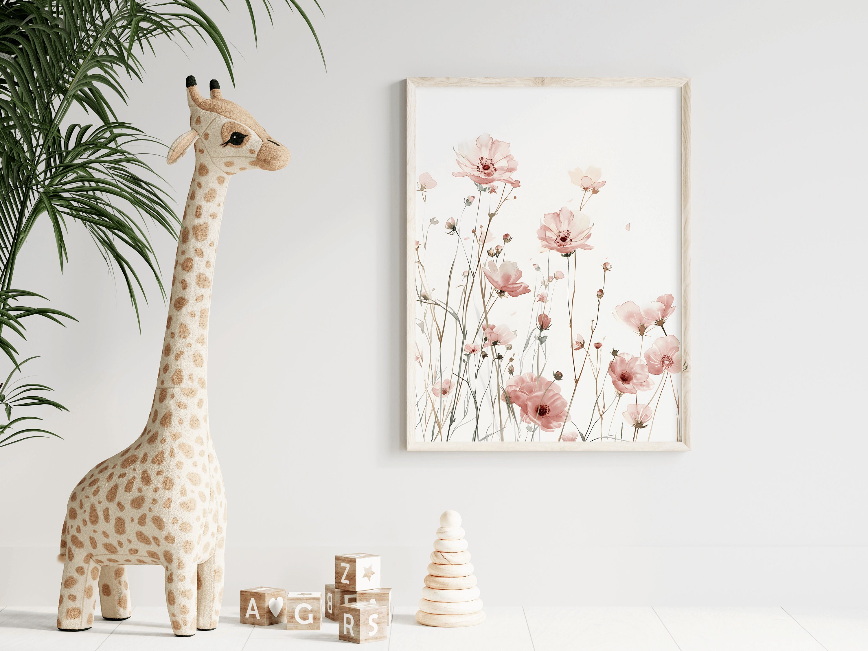 Wildflower Nursery Print Set, Pink Nursery Wall Art, Meadow Flowers ...