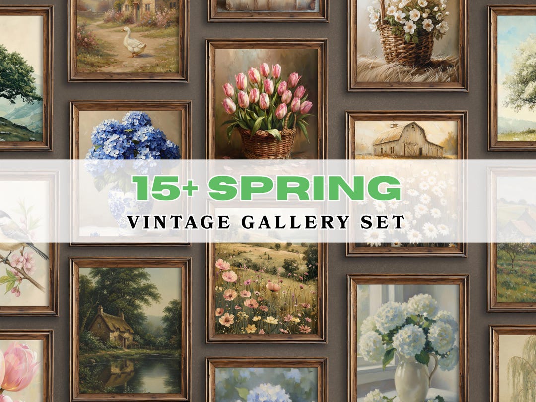 Spring Farmhouse Set of 16, Vintage Gallery Wall Bundle, Country ...