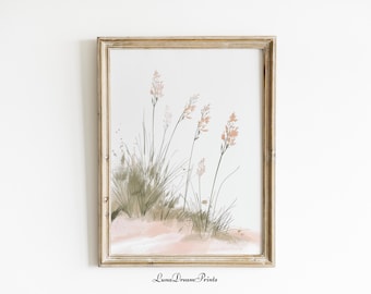 Sage Green and Beige Bathroom Picture, Soft Green Grass with Sand Poster, Midcentury Modern Home Decor, Minimalist Boho Coastal Wall Art