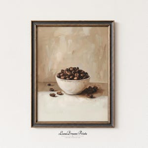 Coffee Beans Kitchen Print, Moody Coffee Bar Painting, Vintage Country Farmhouse Decor, Neutral Cafe Poster, Minimalist Kitchen Wall Art