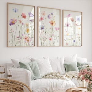 Set of 3 Colorful Wildflower Print, Floral Botanical Wall Art, Wildflower Nursery Flower Print, Boho Gallery Wall Art, Wildflower Home Decor