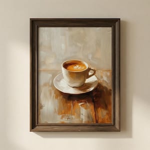 Coffee Cup Vintage Kitchen Print, Coffee Painting Wall Art, Rustic Farmhouse Kitchen Wall Decor, Country Kitchen Artwork, Digital Download