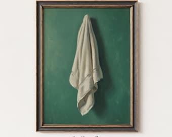 Emerald Green Bathroom Towel Print, Minimalist Bath Spa Wall Art, Vintage Beach House Bathroom Poster, Trendy Toilet Decor Digital Download