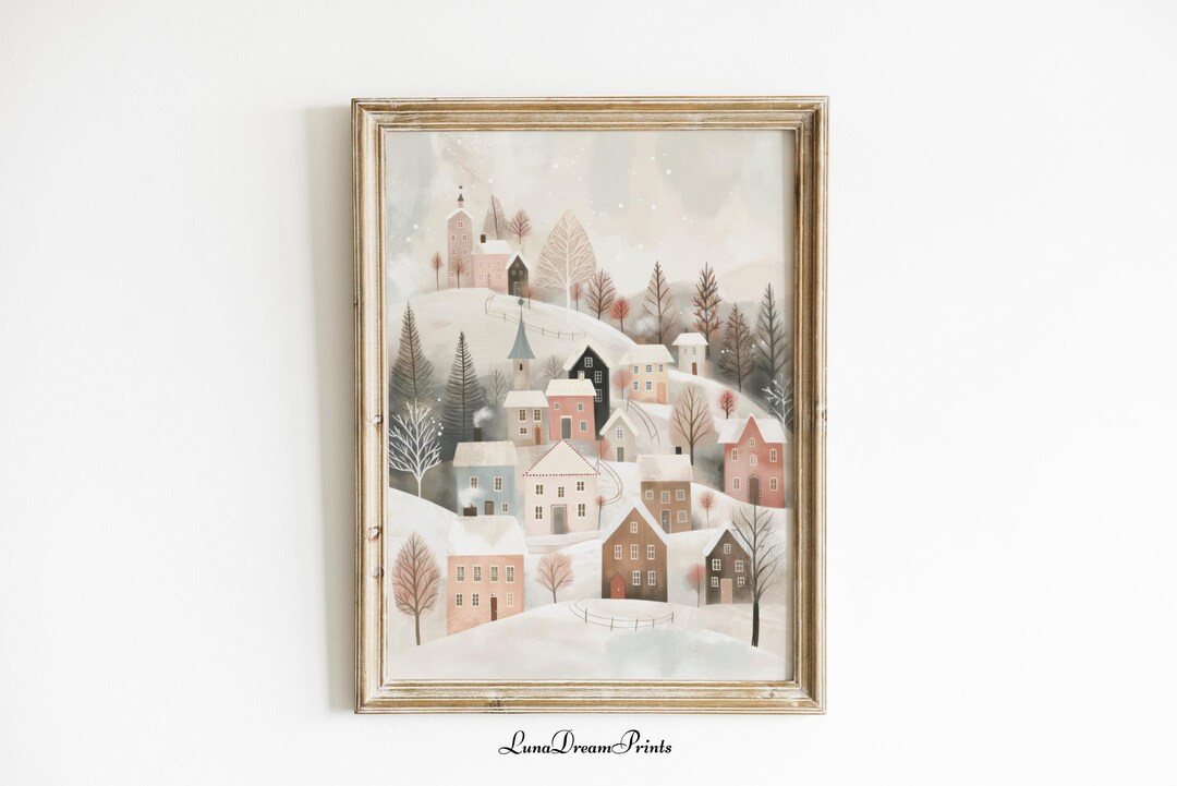 Cozy Christmas Village Print, Winter Town Wall Art, Snowy Holiday ...