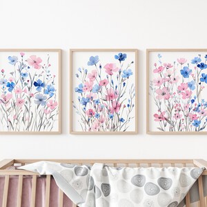 Blush Pink and Blue Set of 3, Aesthetic Bedroom Wall Art, Girly Prints ...