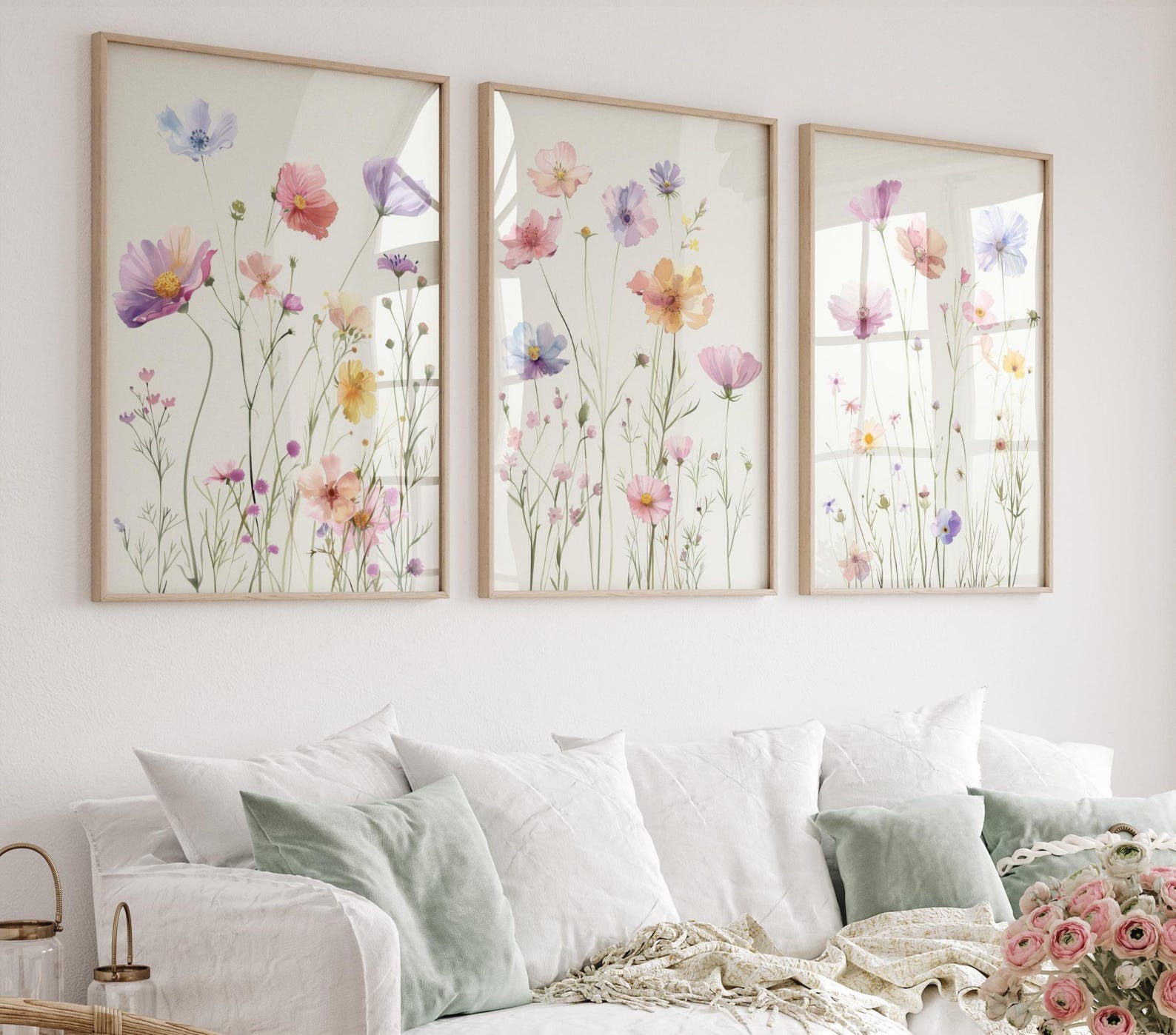 Set of 3 Colorful Wildflower Print, Floral Botanical Wall Art ...