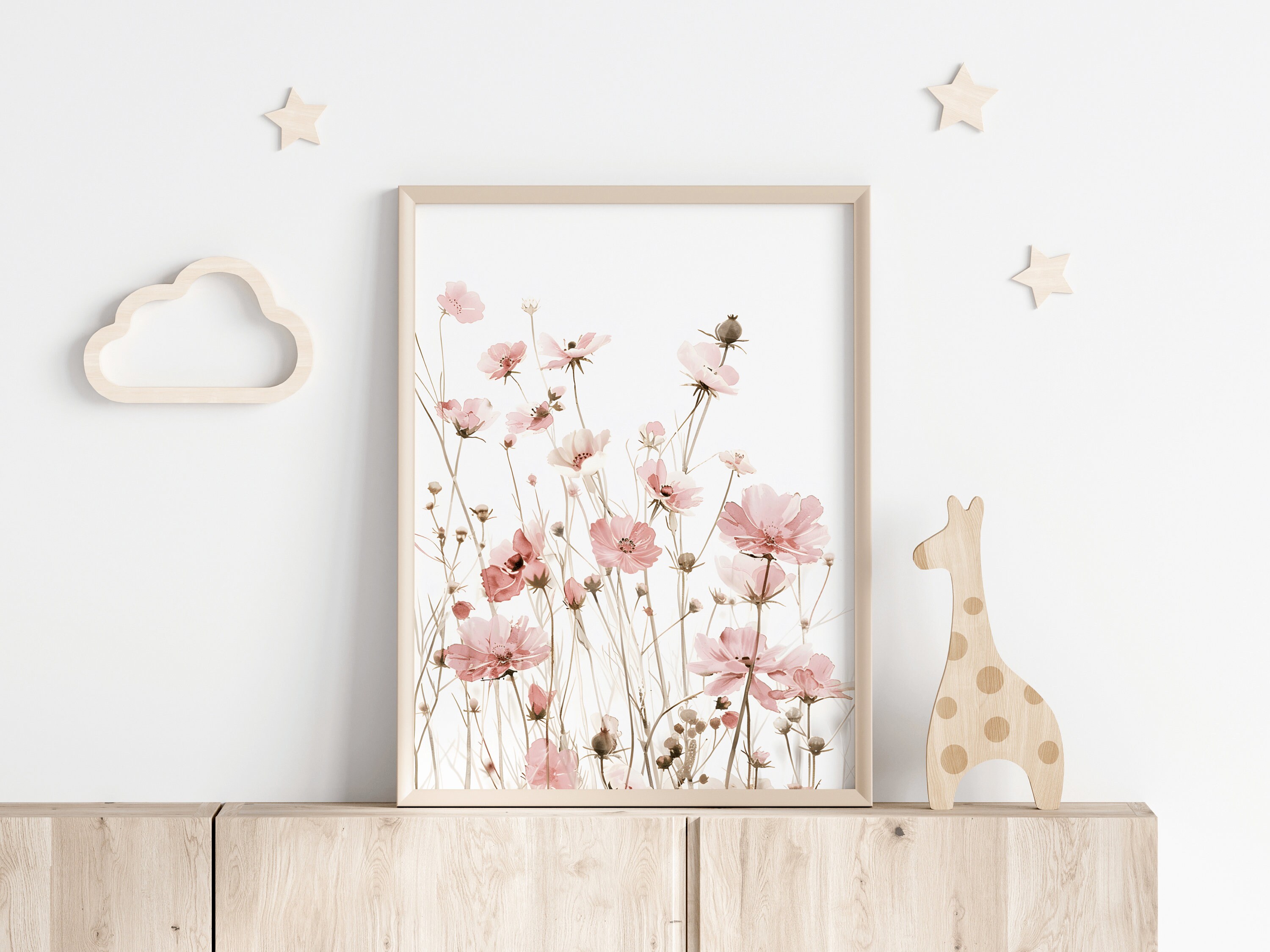 Wildflower Nursery Print Set, Pink Nursery Wall Art, Meadow Flowers ...