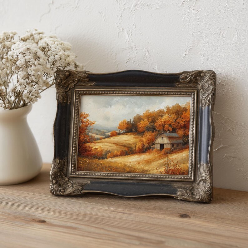 Vintage Fall Countryside Landscape Print, Rustic Autumn Barn Wall Art ...