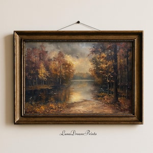 Stimmungsvolle Herbst Landschaft Malerei Druck, Gedämpfte Herbst Landschaft Dekor, dunkle Herbst Landschaft Wandbild, Vintage Wald druckbare, rustikale Digitaldruck