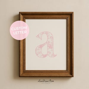Personalized Pink Letter Chinoiserie Sign, Dorm Wall Art Pink Letter, Preppy Custom Initial Print, Girl Initial Print, Dorm Flowers Monogram