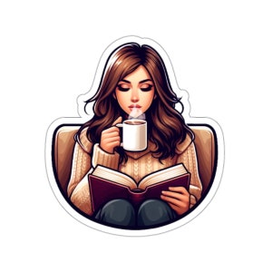 Coffee and Books 3   (vinyl sticker, vinyl decal, laptop, tumbler, notebook, safe, reading, coffee, latte, bookworm, peace,)