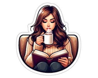 Coffee and Books 3   (vinyl sticker, vinyl decal, laptop, tumbler, notebook, safe, reading, coffee, latte, bookworm, peace,)