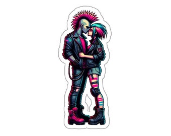 Couple punk néon (autocollant en vinyle, décalcomanie en vinyle, ordinateur portable, gobelet, bloc-notes, coffre-fort)