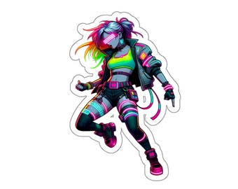 Neon Punk female 2 (autocollant en vinyle, décalcomanie en vinyle, ordinateur portable, gobelet, ordinateur portable, coffre-fort)