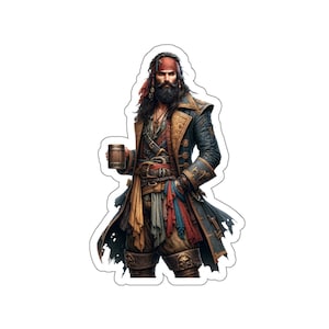 Pirata masculino 1 (pegatina de vinilo, calcomanía de vinilo, computadora portátil, vaso, cuaderno, caja fuerte, piratas, aventura, navegación, tesoro, bandera negra, jolly roger)