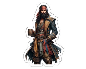 Pirate mâle 1 (autocollant en vinyle, décalcomanie en vinyle, ordinateur portable, gobelet, ordinateur portable, coffre-fort, pirates, aventure, voile, trésor, drapeau noir, Jolly roger)