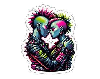 Neon Punk Couple 2 (autocollant en vinyle, décalcomanie en vinyle, ordinateur portable, gobelet, bloc-notes, coffre-fort)