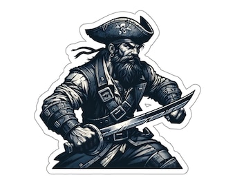 Homme pirate 8 (autocollant en vinyle, autocollant en vinyle, ordinateur portable, gobelet, ordinateur portable, coffre-fort, pirates, aventure, voile, trésor, drapeau noir, Jolly roger)