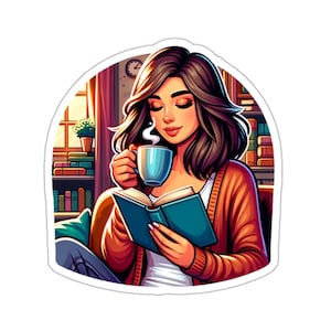 Coffee and Books 2   (vinyl sticker, vinyl decal, laptop, tumbler, notebook, safe, reading, coffee, latte, bookworm, peace,)