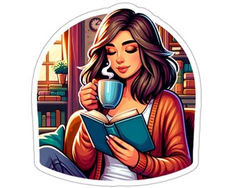 Coffee and Books 2   (vinyl sticker, vinyl decal, laptop, tumbler, notebook, safe, reading, coffee, latte, bookworm, peace,)