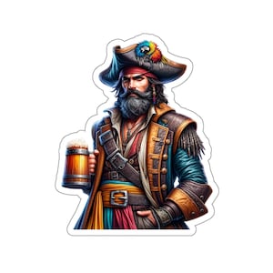 Pirata masculino 2 (pegatina de vinilo, calcomanía de vinilo, computadora portátil, vaso, cuaderno, caja fuerte, piratas, aventura, navegación, tesoro, bandera negra, jolly roger)