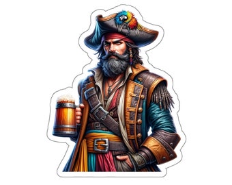 Homme pirate 2 (autocollant en vinyle, décalcomanie en vinyle, ordinateur portable, gobelet, ordinateur portable, coffre-fort, pirates, aventure, voile, trésor, drapeau noir, jolly roger)
