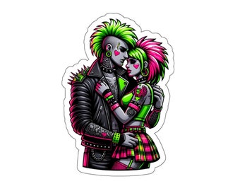 Neon Punk Couple 3 (autocollant en vinyle, décalcomanie en vinyle, ordinateur portable, gobelet, bloc-notes, coffre-fort)