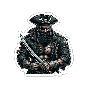 Pirata masculino 9 (pegatina de vinilo, calcomanía de vinilo, computadora portátil, vaso, cuaderno, caja fuerte, piratas, aventura, navegación, tesoro, bandera negra, jolly roger)