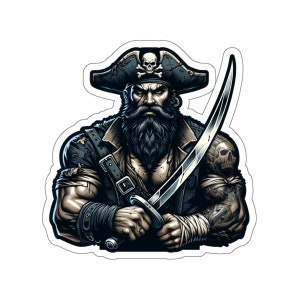 Pirata masculino 10 (pegatina de vinilo, calcomanía de vinilo, computadora portátil, vaso, cuaderno, caja fuerte, piratas, aventura, navegación, tesoro, bandera negra, jolly roger)