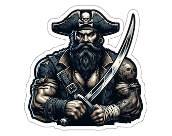 Homme pirate 10 (autocollant en vinyle, autocollant en vinyle, ordinateur portable, gobelet, ordinateur portable, coffre-fort, pirates, aventure, voile, trésor, drapeau noir, Jolly roger)