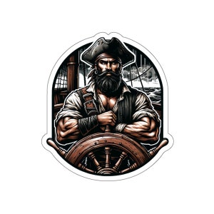 Pirata masculino 12 (pegatina de vinilo, calcomanía de vinilo, computadora portátil, vaso, cuaderno, caja fuerte, piratas, aventura, navegación, tesoro, bandera negra, jolly roger)