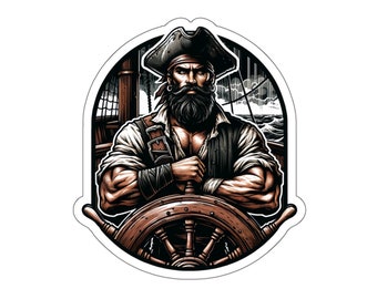 Pirate mâle 12 (autocollant en vinyle, autocollant en vinyle, ordinateur portable, gobelet, ordinateur portable, coffre-fort, pirates, aventure, voile, trésor, drapeau noir, Jolly roger)