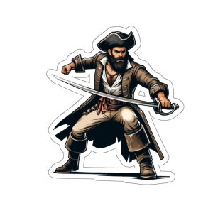 Pirata masculino 5 (pegatina de vinilo, calcomanía de vinilo, computadora portátil, vaso, cuaderno, caja fuerte, piratas, aventura, navegación, tesoro, bandera negra, jolly roger)
