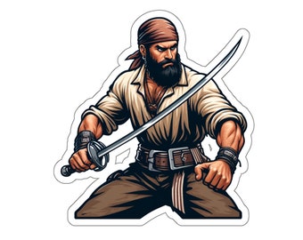 Homme pirate 6 (autocollant en vinyle, autocollant en vinyle, ordinateur portable, gobelet, ordinateur portable, coffre-fort, pirates, aventure, voile, trésor, drapeau noir, Jolly roger)