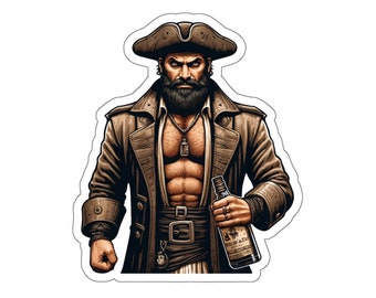 Pirate mâle 11 (autocollant en vinyle, autocollant en vinyle, ordinateur portable, gobelet, ordinateur portable, coffre-fort, pirates, aventure, voile, trésor, drapeau noir, Jolly roger)