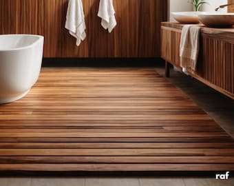 Wooden Bathmat, Teak Bathtub Platform, Wood Non-Slip Shower Rug, Waterproof Floor Rug, Bathroom Decor, Custom Order Bathroom Mat, Spa, Teak