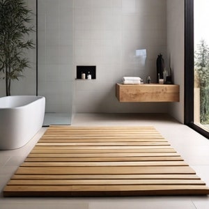 30x30 Inches Wooden Bathroom Mat Floor Shower Rug Natural Must Have ...